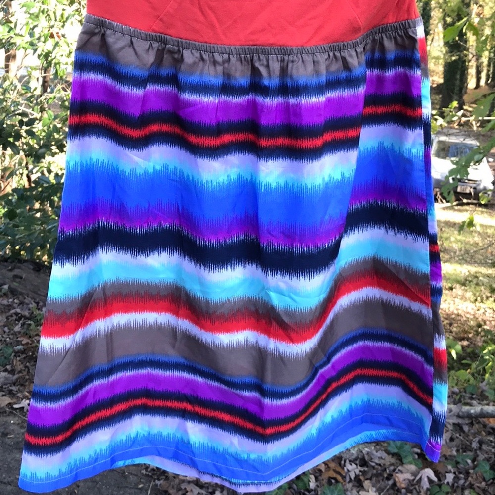 Roxy Strapless Sleeveless Mini Striped Dress L High Low Elastic Waist